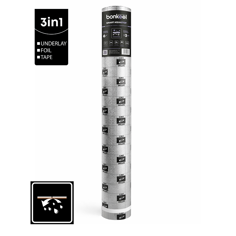 Подложка для ламината Bonkeel Smart Aquastop 3мм 110кг\м³ (1х6\6м2)