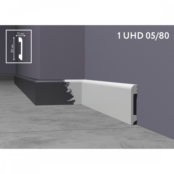 Плинтус Solid UHD 05/80, Белый (под покраску), 2400 * 80 * 13 мм